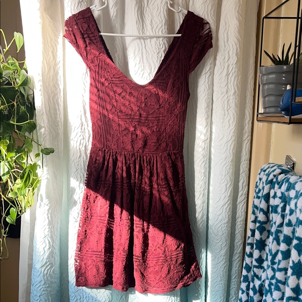 Hollister Deep Red Lace Mini Dress
